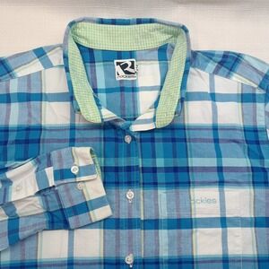 Rockies Blue Plaid Western Mens XL Button Up Shirt Cotton Pocket‎